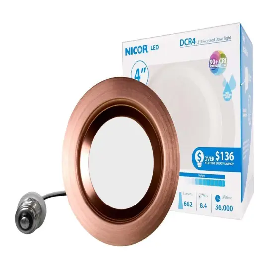 NICOR 4in. LED Downlight 644Lm 2700K in Aged Copper Round Recessed Light {1}