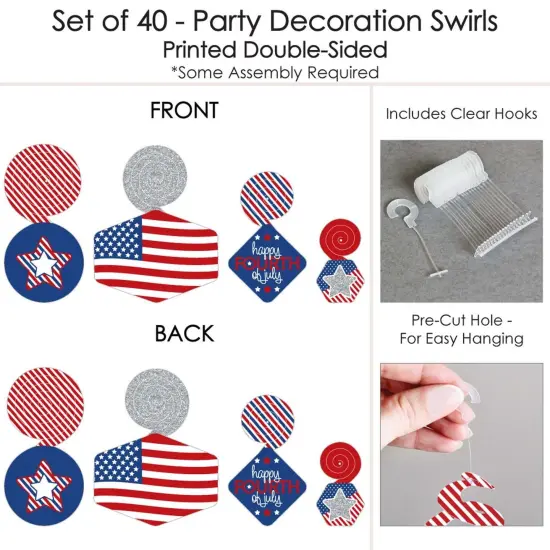 Big Dot of Happiness 4th of July - Independence Day Hanging Decor - Party Decoration Swirls - Set of 40 {7}