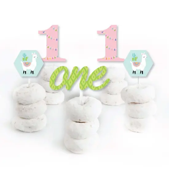 Big Dot of Happiness 1st Birthday Whole Llama Fun - Dessert Cupcake Toppers - Llama Fiesta First Birthday Party Clear Treat Picks - Set of 24 {3}