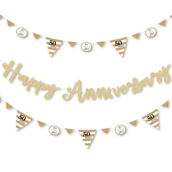 Big Dot of Happiness We Still Do - 50th Wedding Anniversary - Letter Banner Decor - 36 Cutouts & No-Mess Real Gold Glitter Happy Anniversary Letters {1}