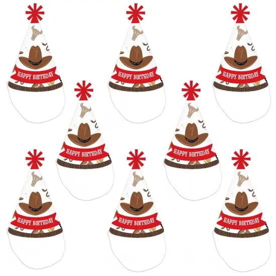 Big Dot of Happiness Western Hoedown - Cone Happy Birthday Party Hats for Kids and Adults - Set of 8 (Standard Size) {7}