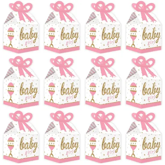 Big Dot of Happiness Hello Little One - Pink and Gold - Square Favor Gift Boxes - Girl Baby Shower Bow Boxes - Set of 12 {6}