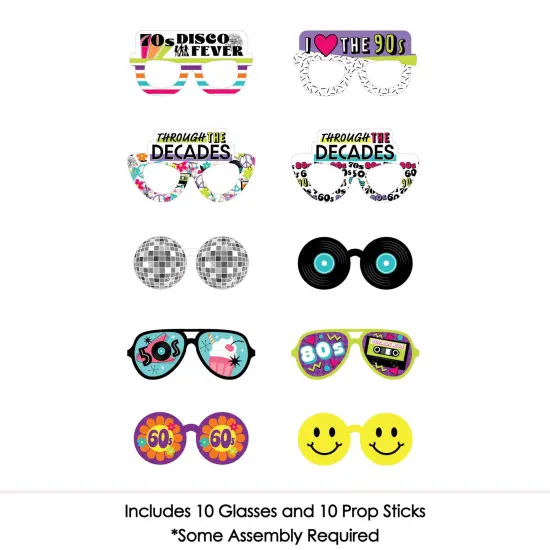 Big Dot of Happiness Through the Decades Glasses - Paper Card Stock 50s, 60s, 70s, 80s, and 90s Party Photo Booth Props Kit - 10 Count {4}