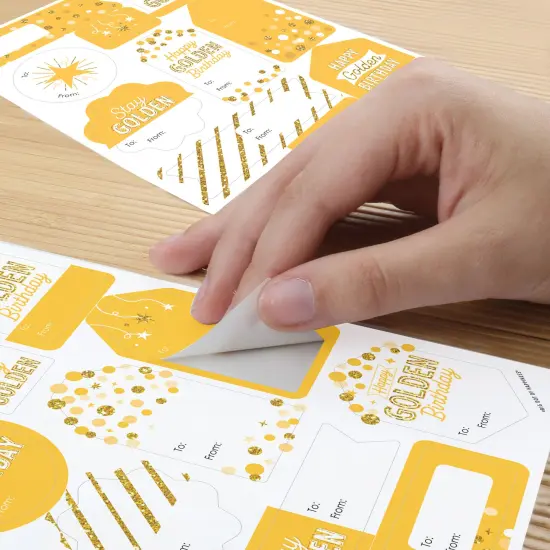 Big Dot of Happiness Golden Birthday - Assorted Happy Birthday Party Gift Tag Labels - To and From Stickers - 12 Sheets - 120 Stickers {6}