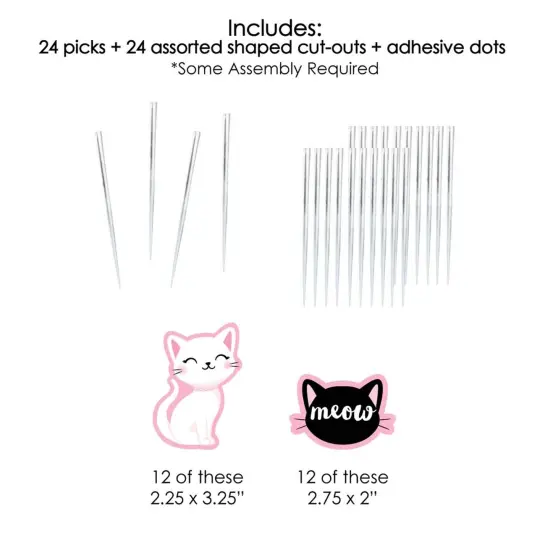 Big Dot of Happiness Purr-fect Kitty Cat - Dessert Cupcake Toppers - Kitten Meow Baby Shower or Birthday Party Clear Treat Picks - Set of 24 {7}