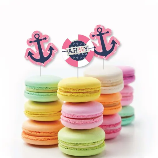 Big Dot of Happiness Ahoy - Nautical Girl - Dessert Cupcake Toppers - Baby Shower or Birthday Party Clear Treat Picks - Set of 24 {6}