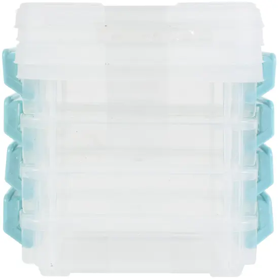 John Bead Joy Filled Storage Stackable Containers 4/Pkg-Clear/Turquoise 3"X2.5"X1" {1}