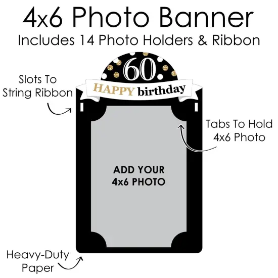 Big Dot of Happiness Adult 60th Birthday - Gold - DIY Birthday Party Decor - Picture Display - Photo Banner {7}