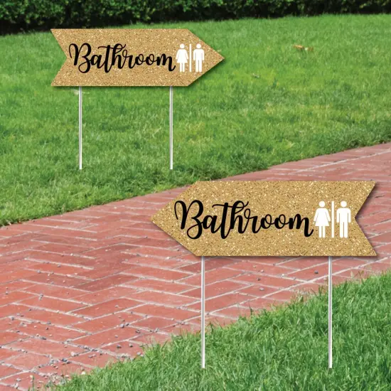 Big Dot of Happiness Gold Wedding Bathroom Signs - Wedding Sign Arrow - Double Sided Directional Yard Signs - Set of 2 Bathroom Signs {1}
