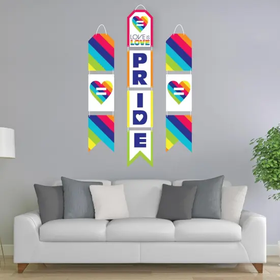 Big Dot of Happiness Love is Love - Pride - Hanging Vertical Paper Door Banners - Rainbow Party Wall Decoration Kit - Indoor Door Decor {3}