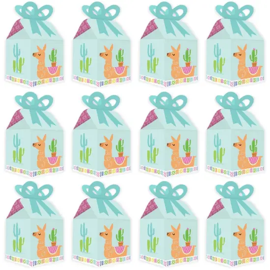 Big Dot of Happiness Whole Llama Fun - Square Favor Gift Boxes - Llama Fiesta Baby Shower or Birthday Party Bow Boxes - Set of 12 {6}