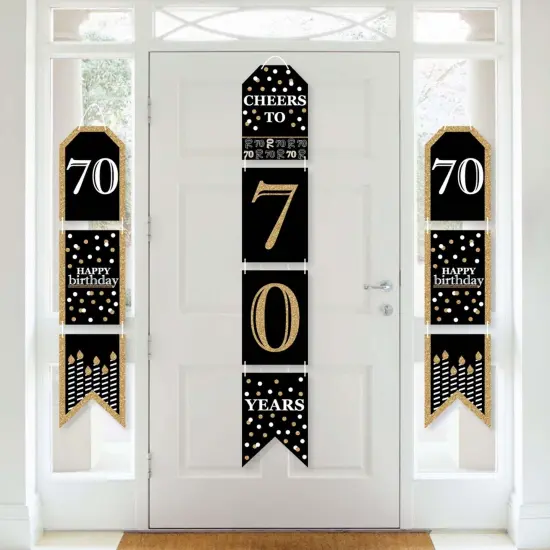 Big Dot of Happiness Adult 70th Birthday - Gold - Hanging Vertical Paper Door Banners - Birthday Party Wall Decoration Kit - Indoor Door Decor {1}