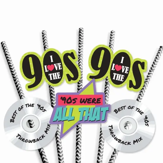 Big Dot of Happiness 90's Throwback - Paper Straw Decor - 1990s Party Striped Decorative Straws - Set of 24 {6}
