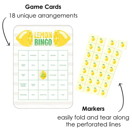 Big Dot of Happiness So Fresh - Lemon - Bingo Cards and Markers - Citrus Lemonade Party Bingo Game - Set of 18 {3}