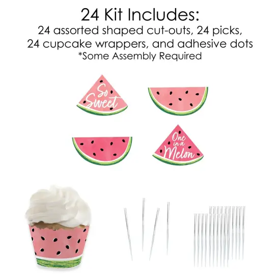 Big Dot of Happiness Sweet Watermelon - Cupcake Decoration - Fruit Party Cupcake Wrappers and Treat Picks Kit - Set of 24 {6}