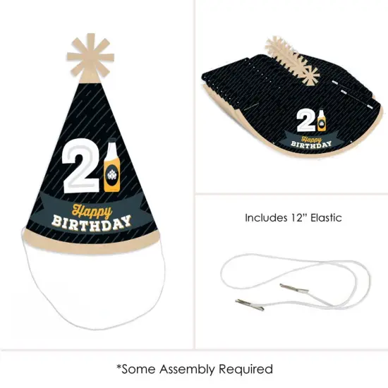 Big Dot of Happiness Cheers and Beers to 21 Years - Cone Happy Birthday Party Hats for Adults - Set of 8 (Standard Size) {6}