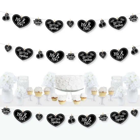 Big Dot of Happiness Mr. and Mrs. - Black and White Wedding or Bridal Shower DIY Decorations - Clothespin Garland Banner - 44 Pieces {1}