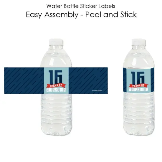 Big Dot of Happiness Boy 16th Birthday - Sweet Sixteen Birthday Party Water Bottle Sticker Labels - Set of 20 {3}