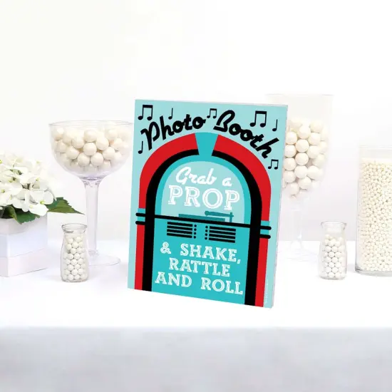 Big Dot of Happiness 50's Sock Hop Photo Booth Sign - 1950s Party Decor - Printed on Sturdy Plastic Material 10.5 x 13.75" - Sign with Stand - 1 Piece {4}