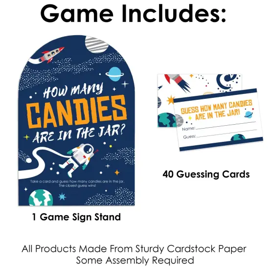 Big Dot of Happiness Blast Off to Outer Space How Many Candies Rocket Ship Baby Shower or Birthday Party Game 1 Stand and 40 Cards Candy Guessing Game {4}
