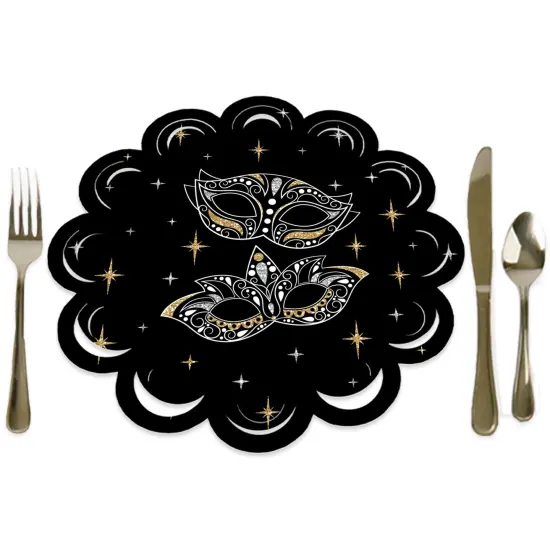 Big Dot of Happiness Masquerade - Mask Party Round Table Decorations - Paper Chargers - Place Setting For 12 {1}