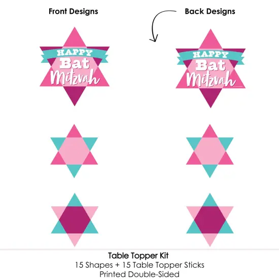 Big Dot of Happiness Pink Bat Mitzvah - Girl Party Centerpiece Sticks - Table Toppers - Set of 15 {6}