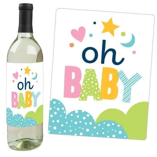 Big Dot of Happiness Colorful Baby Shower - Gender Neutral Party Decorations for Women and Men - Wine Bottle Label Stickers - Set of 4 {6}