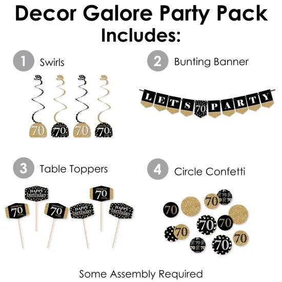 Big Dot of Happiness Adult 70th Birthday - Gold - Birthday Party Supplies Decoration Kit - Decor Galore Party Pack - 51 Pieces {3}