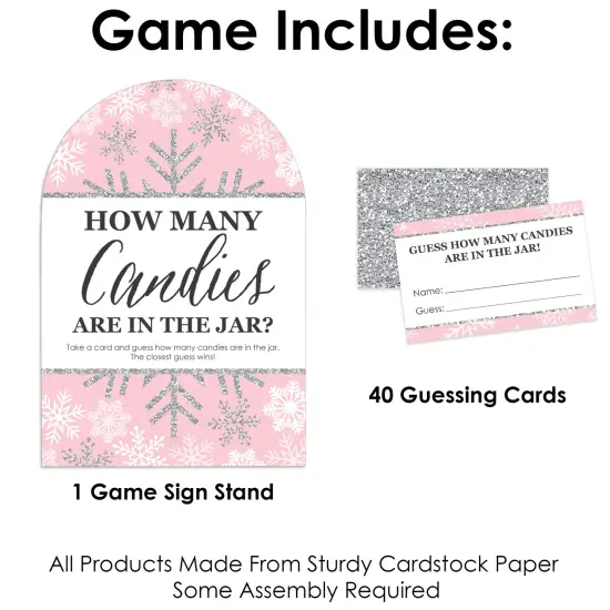 Big Dot of Happiness Pink Winter Wonderland Holiday Snowflake Birthday Party and Baby Shower Game - 1 Stand and 40 Cards - Candy Guessing Game {4}