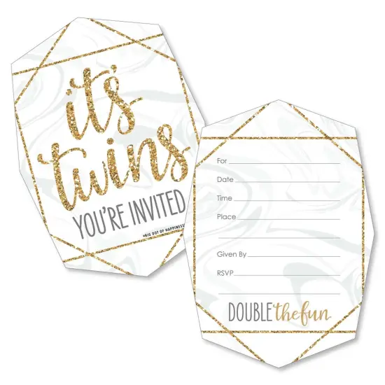Big Dot of Happiness It's Twins - Shaped Fill-in Invitations - Gold Twins Baby Shower Invitation Cards with Envelopes - Set of 12 {1}