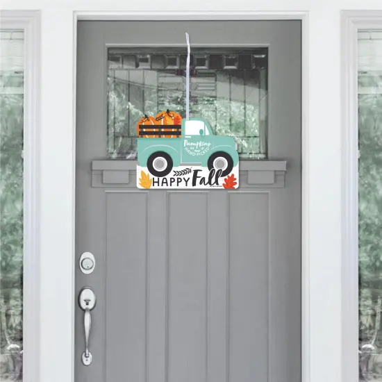 Big Dot of Happiness Happy Fall Truck - Hanging Porch Harvest Pumpkin Party Outdoor Decorations - Front Door Decor - 1 Piece Sign {3}