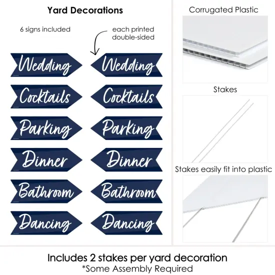 Big Dot of Happiness Navy Blue Elegantly Simple - Arrow Wedding and Receptions Direction Signs - Double Sided Outdoor Yard Signs - Set of 6 {6}