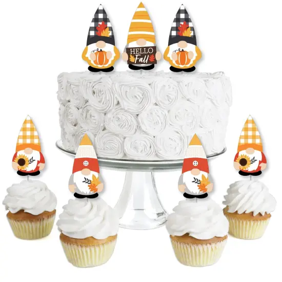 Big Dot of Happiness Fall Gnomes - Dessert Cupcake Toppers - Autumn Harvest Party Clear Treat Picks - Set of 24 {1}