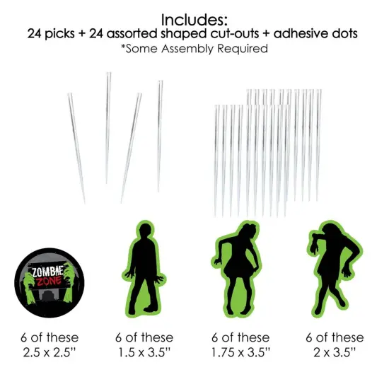 Big Dot of Happiness Zombie Zone - Dessert Cupcake Toppers - Zombie Crawl Clear Treat Picks - Set of 24 {7}