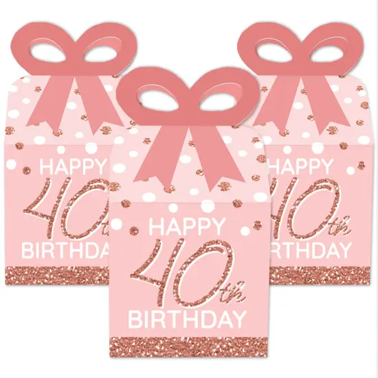 Big Dot of Happiness 40th Pink Rose Gold Birthday - Square Favor Gift Boxes - Happy Birthday Party Bow Boxes - Set of 12 {3}