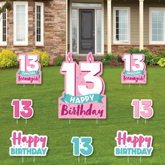 Big Dot of Happiness Girl 13th Birthday - Yard Sign and Outdoor Lawn Decorations - Official Teenager Birthday Party Yard Signs - Set of 8 {1}