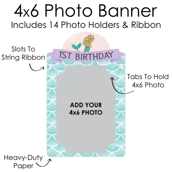 Big Dot of Happiness 1st Birthday Let&rsquo;s Be Mermaids - DIY First Birthday Party Decor - 1-12 Monthly Picture Display - Photo Banner {7}