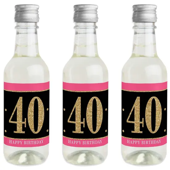 Big Dot of Happiness Chic 40th Birthday - Pink, Black and Gold - Mini Wine and Champagne Bottle Label Stickers - Birthday Party Favor Gift - Set of 16 {1}