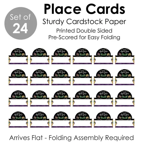 Big Dot of Happiness Mardi Gras - Masquerade Party Tent Buffet Card - Table Setting Name Place Cards - Set of 24 {7}