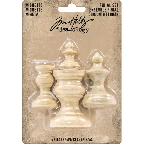 Idea-Ology Wooden Vignette Finial Set 4/Pkg-Unfinished .75"X1" To 1.5"X2" {1}