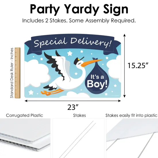 Big Dot of Happiness Boy Special Delivery - It's A Boy Stork Baby Shower Yard Sign Lawn Decorations - Party Yardy Sign {7}