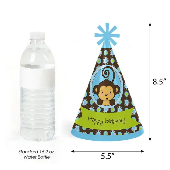 Big Dot of Happiness Blue Monkey Boy - Cone Happy Birthday Party Hats for Kids and Adults - Set of 8 (Standard Size) {4}