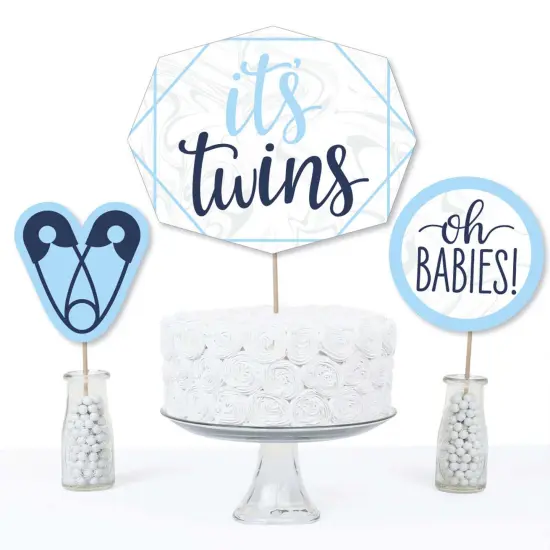 Big Dot of Happiness It's Twin Boys - Blue Twins Baby Shower Centerpiece Sticks - Table Toppers - Set of 15 {4}
