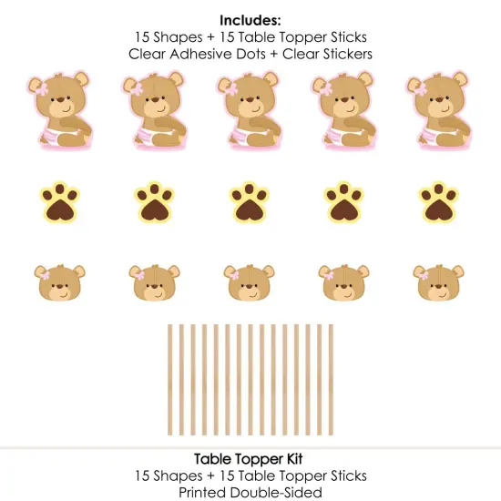 Big Dot of Happiness Baby Girl Teddy Bear - Baby Shower Centerpiece Sticks - Table Toppers - Set of 15 {7}