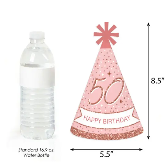 Big Dot of Happiness 50th Pink Rose Gold Birthday - Cone Happy Birthday Party Hats for Adults - Set of 8 (Standard Size) {4}