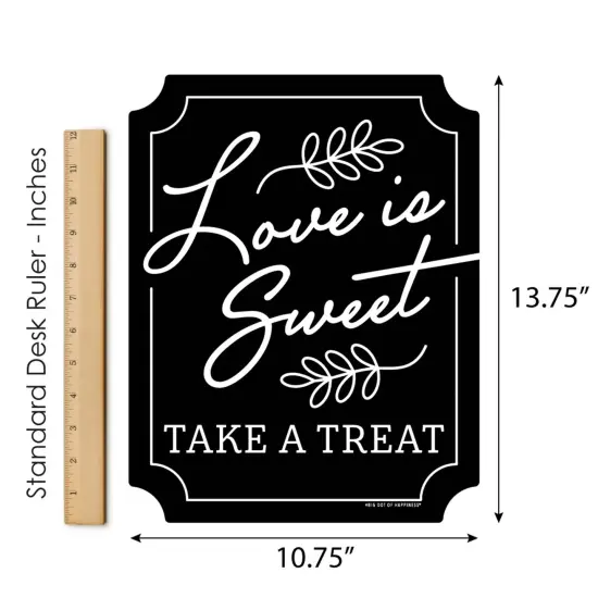 Big Dot of Happiness Love is Sweet Sign - Wedding Cake & Dessert Table Decor - Printed on Sturdy Plastic - 10.5 x 13.75" Black Sign with Stand - 1 Pc {7}
