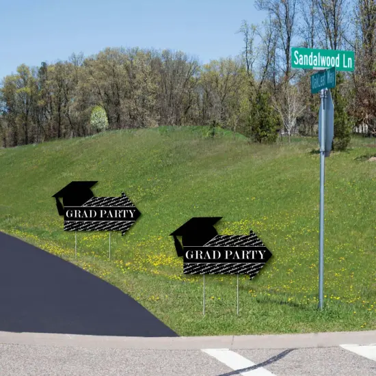 Big Dot of Happiness Graduation Cheers - 2 Graduation Party Arrows and 1 Welcome/Thank You Lawn Sign - Double Sided Grad Yard Sign Set - 3 Pieces {6}