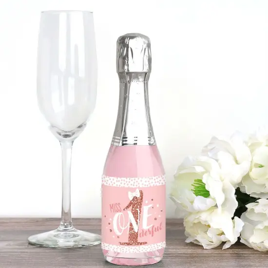Big Dot of Happiness 1st Birthday Little Miss Onederful - Mini Wine Bottle Label Stickers - First Birthday Favor Gift for Women and Men - Set of 16 {3}