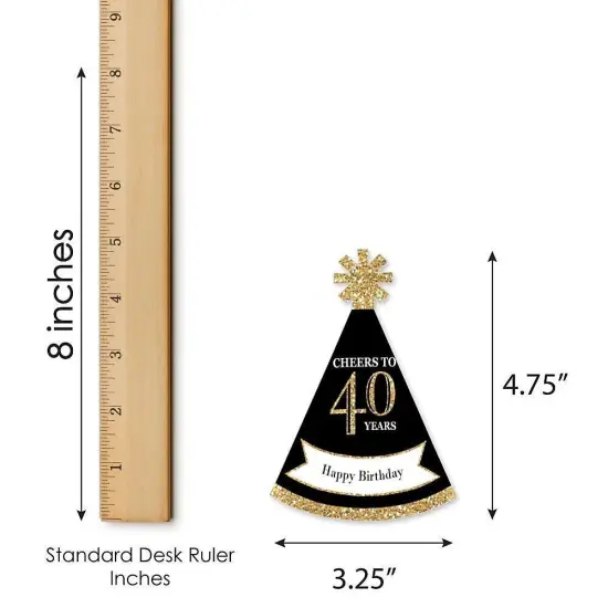 Big Dot of Happiness Adult 40th Birthday - Gold - Mini Cone Birthday Party Hats - Small Little Party Hats - Set of 8 {7}