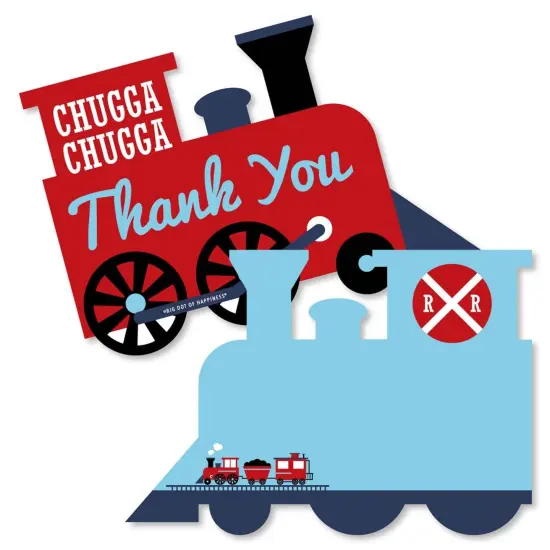 Big Dot of Happiness Railroad Party Crossing - Shaped Thank You Cards - Steam Train Party Thank You Note Cards with Envelopes - Set of 12 {1}
